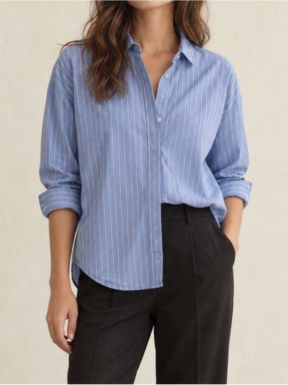 Everlane Must-Have Silky Cotton Shirt XS Blue Stripe 100% Cotton EUC